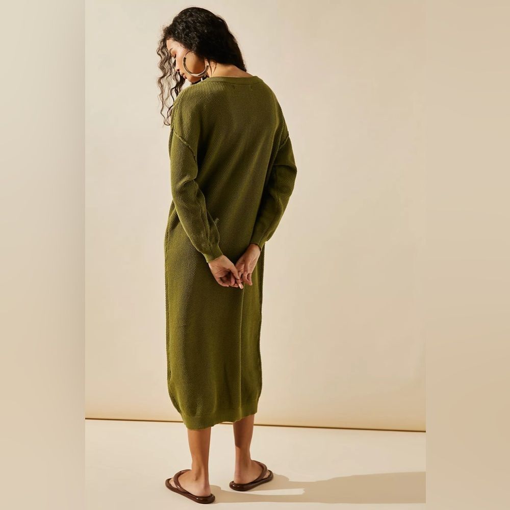 Free People FP Beach Olive Cotton Knit Sweater Dress Sz S Relaxed Fit Vacation - Picture 4 of 12